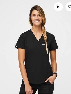 Figs Catarina One-Pocket Scrub Top in Black Sz XS